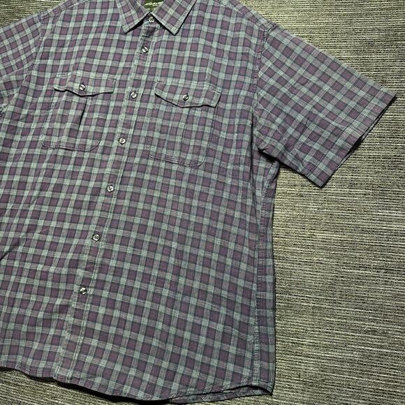 Eddie Bauer Shirt Men's L Blue Purple Plaid Short Sleeve Button Up Relaxed Fit - Picture 5 of 12